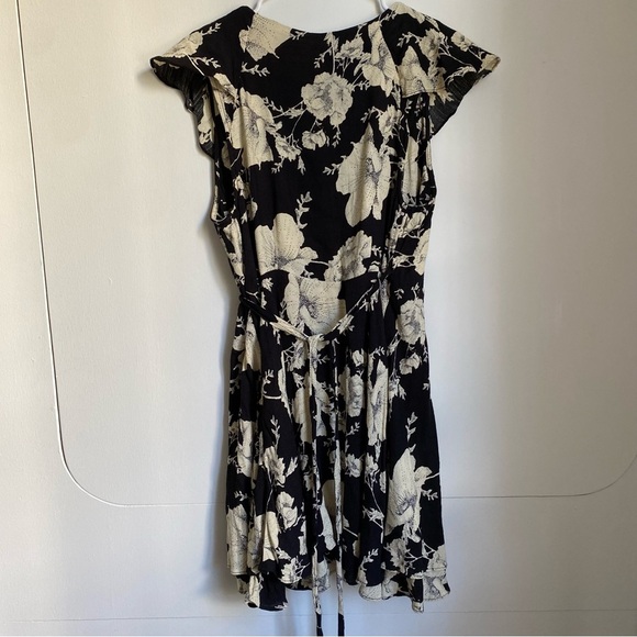 Free People French Quarter Mini Wrap Dress Black Floral Print S - Picture 3 of 6